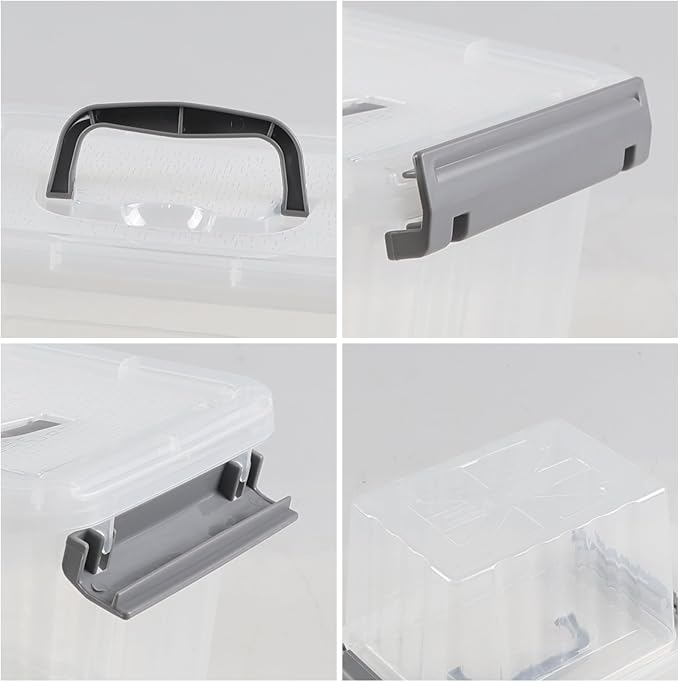 3.5 Quart Small Clear Latching Boxes with Handle, 6 Packs | Tiny Plastic Storage Tote Bins with Lid