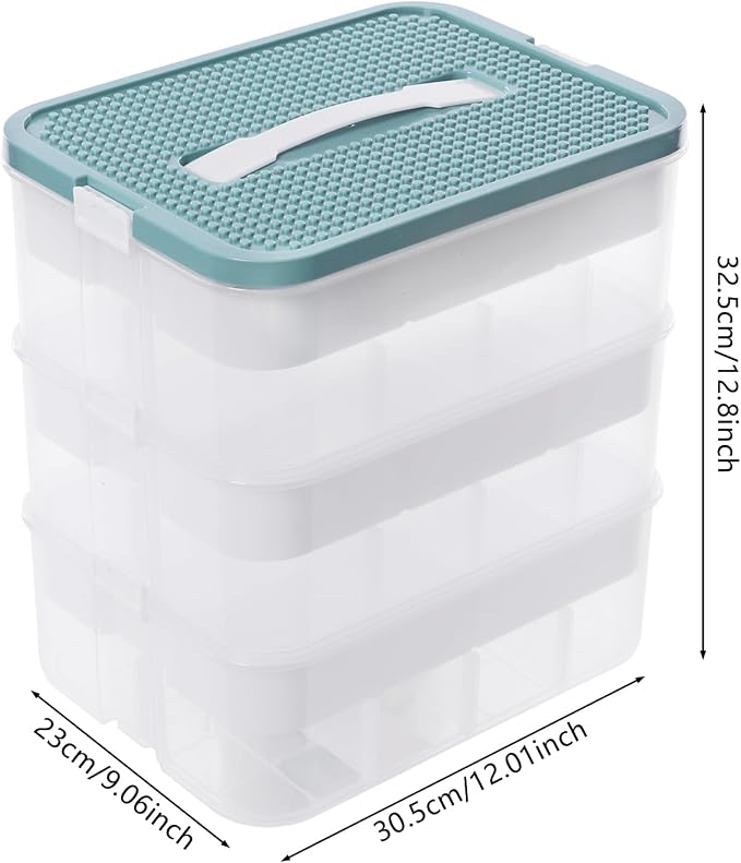 Large Stackable Storage Bins, Clear Plastic Latching Boxes with Dividers | 3-Layer Stackable Adjustable Compartments, PP and PET Material, Portable Containers w/Carry Handle for Arts & Crafts