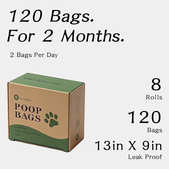 Dog Poop Bags Rolls with Dispenser 120 counts 13x9 in Black | Scented Poop Bags for Dogs Extra Large Guaranteed Leak Proof and Extra Thick, For poop bags for dogs Walking and Cat Litter
