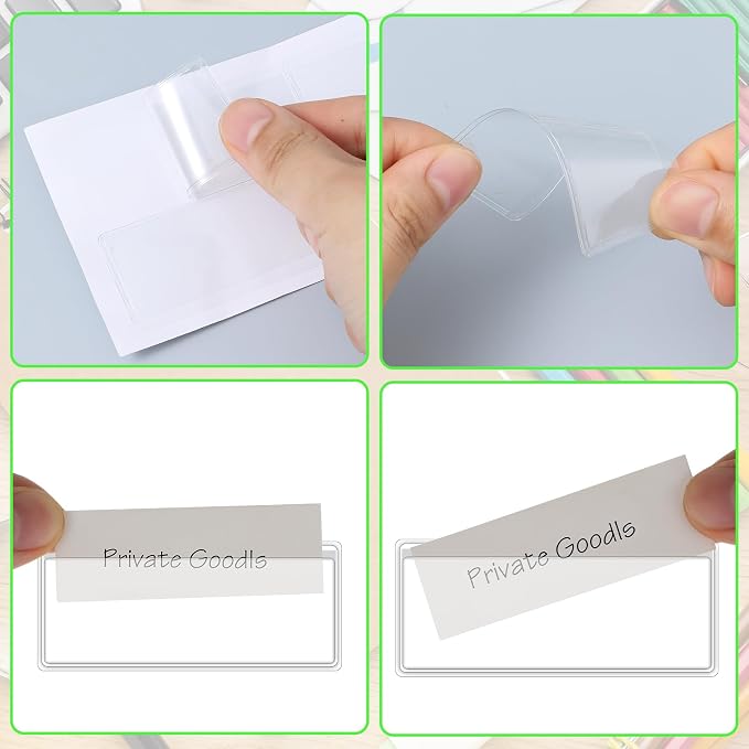 ASTER 30Pcs Self Adhesive Label Holders, Clear Shelf Tag Plastic Drawer Labels Index Card Pockets for Labels with Paper, Self Stick Shelf Label Holder for Supermarket, Bookshelf, Mailbox(3 x 1.3 Inch)