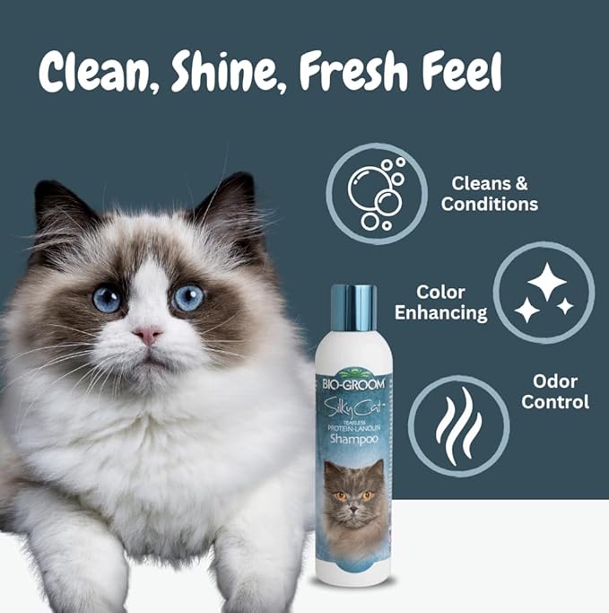 Bio-Groom Protein Lanolin Cat Shampoo – Tear-Free Pet Shampoo, Soy Protein, Cat Bathing Supplies, Residue-Free, Cruelty-Free, Made in USA, Tearless Cat Products – 8 fl oz 1-Pack