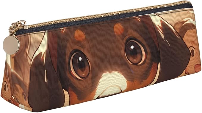 Dachshund Weiner Pet Dogs Print Pencil Case Leather Pen Bag Pencil Pouch Lovely Stationery Bag Portable Cosmetic Bag Zipper Organizer Bag