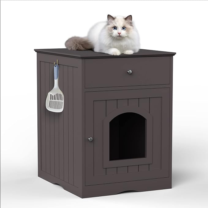 NicBex Cat Litter Box Enclosure with Drawer and Single Door Hidden Litter Box Furniture Pet Crate Covered Nightstand,Night Stand Cat House Indoor,Brown,18.9'' W