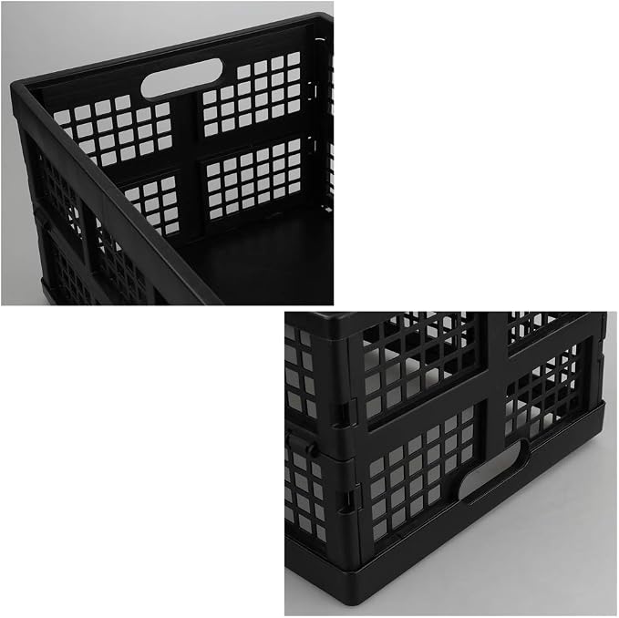 Collapsible Storage Crates, 3-Pack Folding Baskets, 30 L, Black | Space-Saving Fold-Flat Design, Stackable Plastic Organizer Bins for Home, Car, Garage