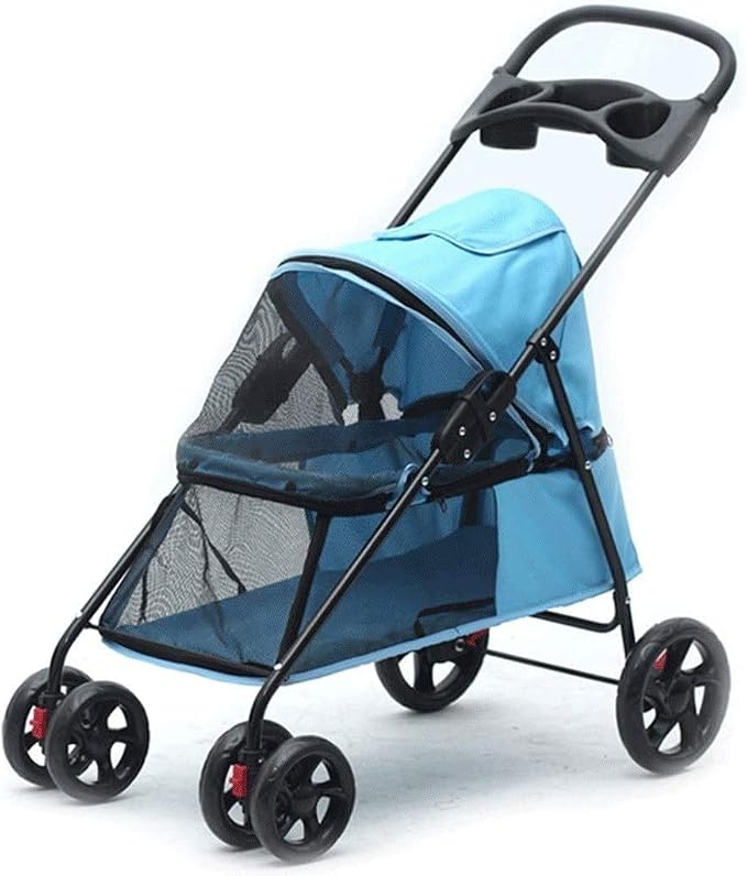 Double Dog Stroller Pet Travel Stroller Foldable Four-Wheeled Trolley Suspension Commutation Cat nd Dog Cart Large (D) (C)