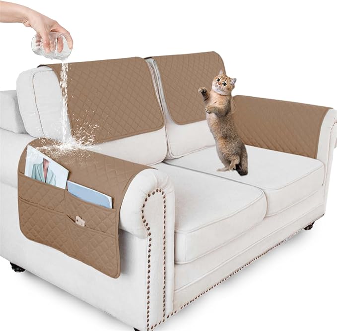 Large Polyester Armrest and Headrest Covers with 2 Pockets | Soft, smooth polyester resists daily wear nonslip silicone backing helps shield recliners and sofas from pet scratches