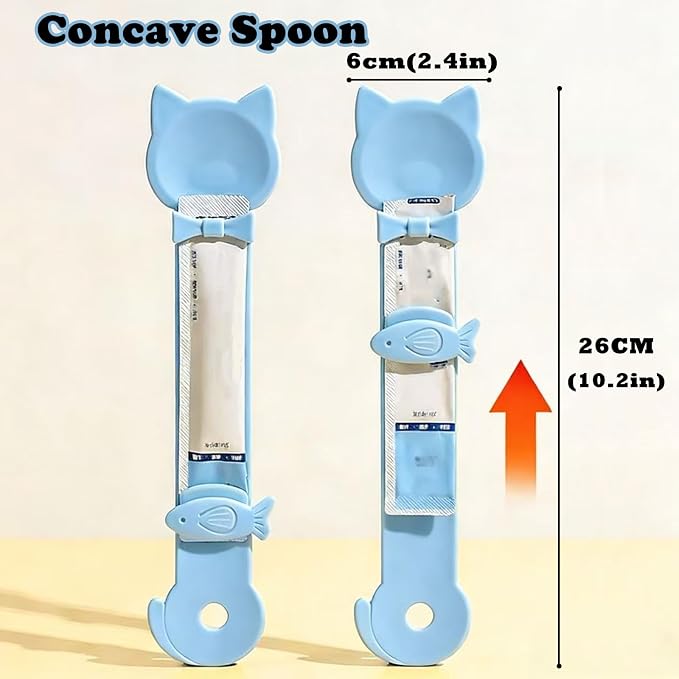 Cat Treat Spoon Squeeze & 3 Pcs Can Lids | Cat Treat Feeder for Liquid Snack | Universal Silicone Pet Can Covers BPA Free | Churu Spoon Dispenser(Blue)