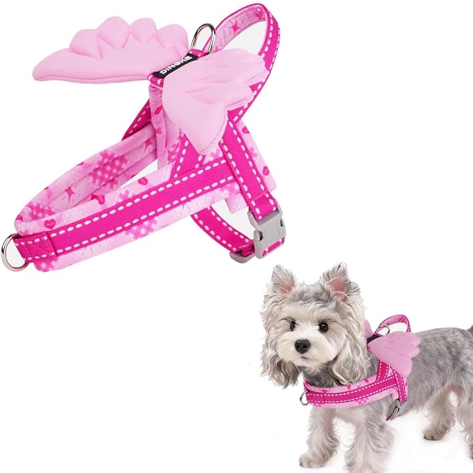 HDKUW Small Dog Harness with Angel Wings, Pink S
