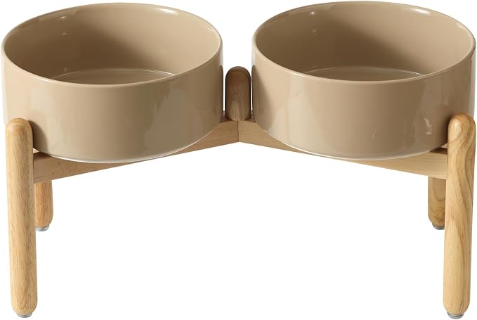 Havniva Ceramic Dog Bowls Elevated, Raised Dog Food Bowl for Small Dogs | 8.3” Elevated Dog Bowls, Non-Slip Wood Stand, Dog Food and Water Bowl Set, Dog Feeding Dish, Large Capacity Pet Water Bowl