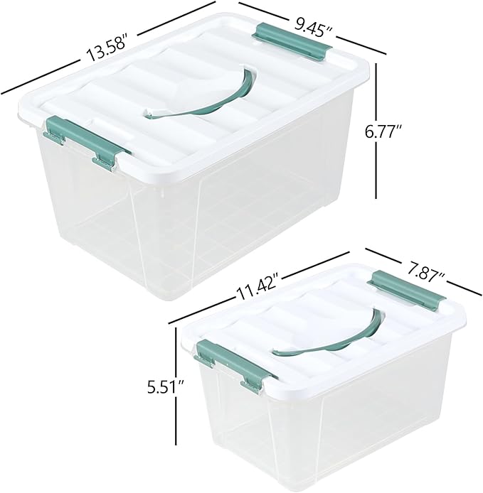 Clear Storage Latch Box/Bin, 2-Pack (14 QT & 7QT) | Plastic Organizing Container with Handle/Lids, Stackable Organizer Boxes for Closet, Pantry, and Craft Storage