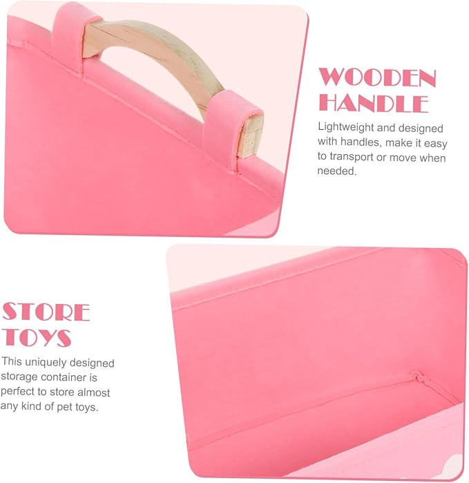 Luxshiny Large Pink Felt Pet Storage Box with Handle Organizer for Dog Treats Collars and Pet Supplies Compact and Practical Basket for Household Use