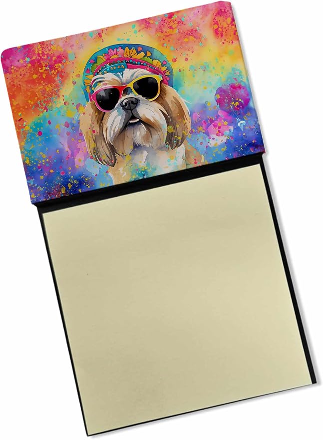 Caroline's Treasures Shih Tzu Hippie Dawg Sticky Note Holder Refillable Dispenser Self-Sticky Note Pads, Memo Pads Blank Desk Accessories