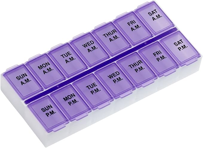 Ezy Dose Weekly (7-Day) AM/PM Pill Organizer, Medium Medicine Case, Purple | Daily Vitamin Box & Supplement Planner, Pop-Up Lids, 2 Times a Day Compact Pill Holder, Portable & Travel-Friendly, BPA-Free