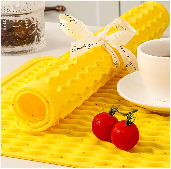 CAKETIME 2 Pack Multicolor Silicone Dish Drying Mat for Kitchen Counter Under Sink Protector Laundry Espresso Machine Appliance Stone Rack Trays Drain Mahjong Mat Extra Large 18"*16" Yellow