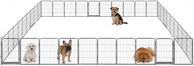Dog Play Pen for Outdoor Use - 24'', 40 Panels for Small and Puppy Size Dogs - Portable Playpen Pet Fence for RV, Camping, and Yard - Heavy Duty Kennel w/Grey Rust Resistant Coating