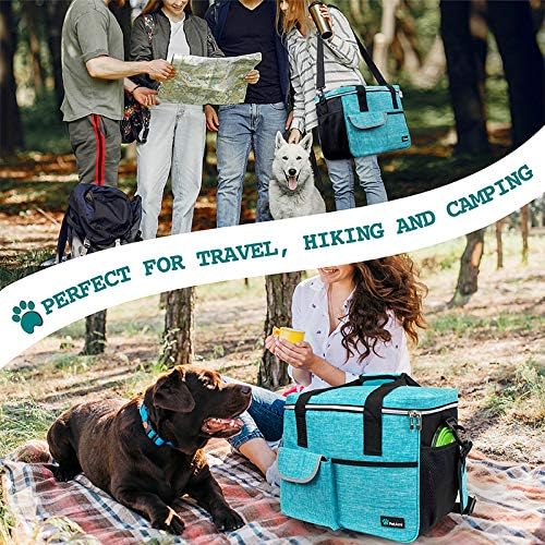PetAmi Dog Travel Bag Organizer, Pet Supplies Diaper Tote, Teal Blue Large | Pet Travel Kit with 2 Food Containers & 2 Collapsible Dog Bowls, Luggage Sleeve, Weekend Getaway Road Trip Camping Essentials