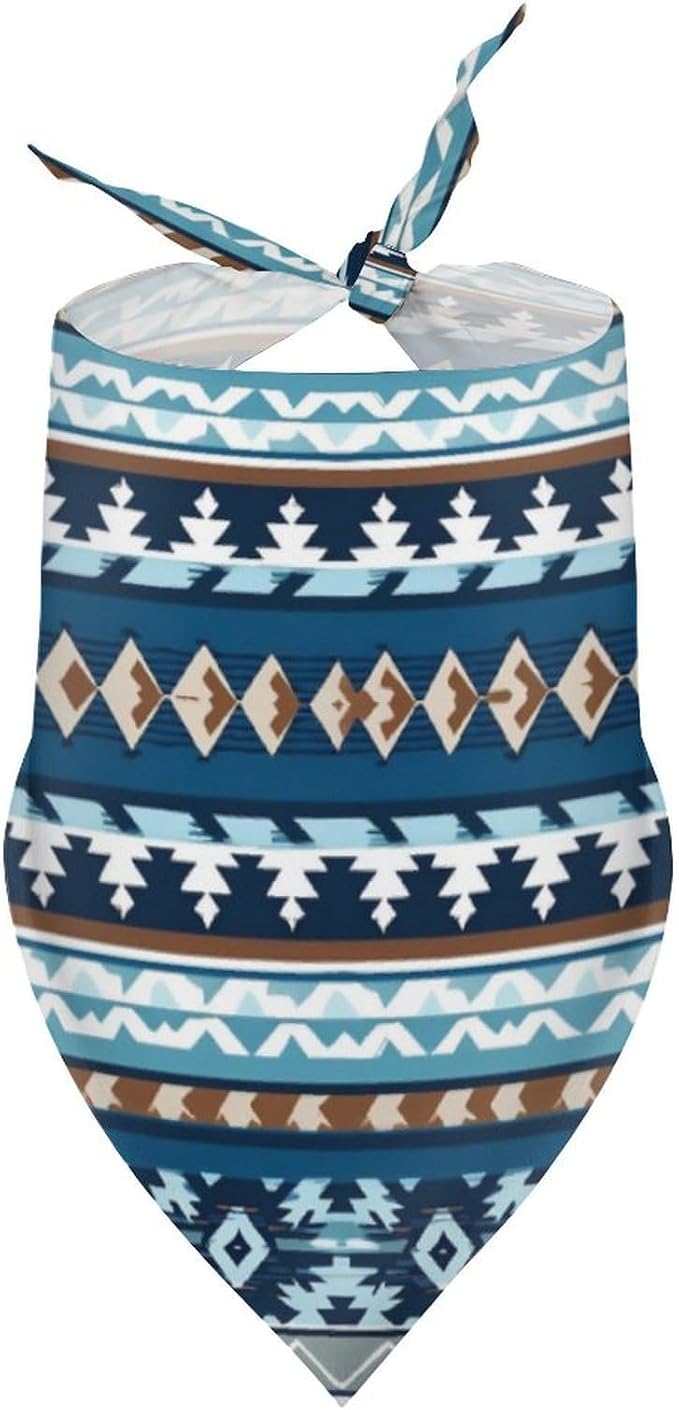 Lightweight and Soft Colorful Surf Blue Tribal Navajo Aztec Geometric Ethnic Pattern and Washable Triangle Pet Scarf, Adjustable Pets Daily Bib for Family Party, Beach Outings Use
