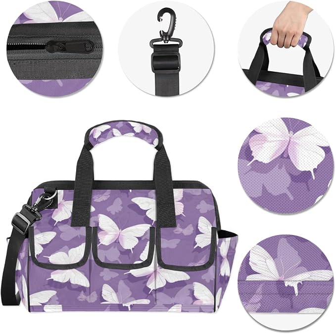 Butterfly Heavy Duty Tool Bag 14.8 Inch Purple Portable Soft Tool Box Organizer Storage with Adjustable Shoulder Strap