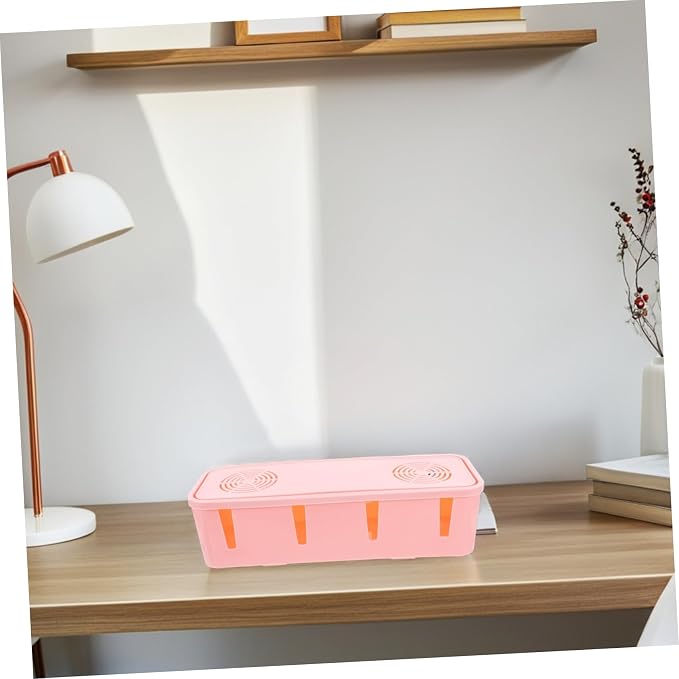 Veemoon Plug Socket Storage Box Pink Cable Organizer for Power Strips Adapters Chargers Easy to Conceal Cords Protects from Water Pets Lightweight and Static Design