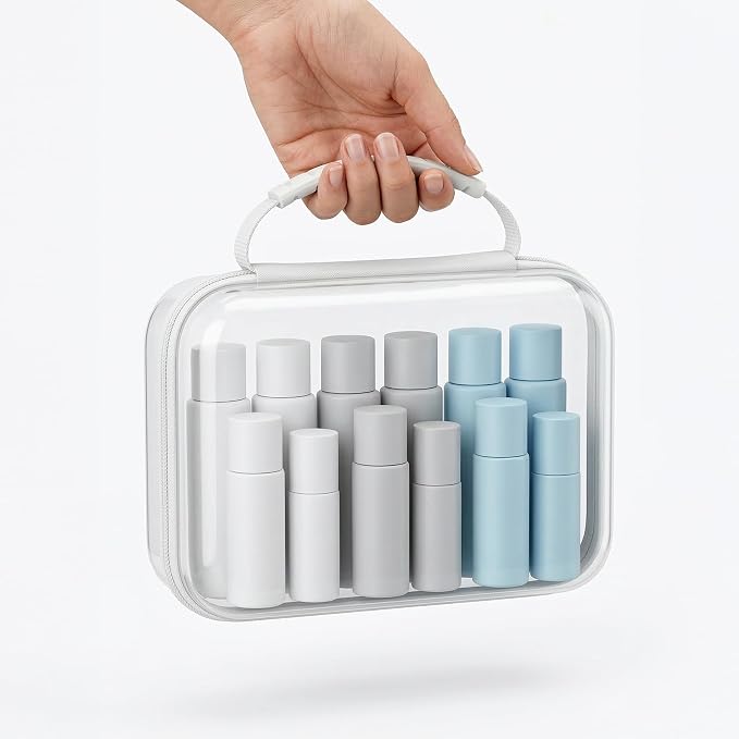 Clear Hard Shell Organizer Cases, 3 Pack with Handle | Durable PET shell with water-resistant, scratch-resistant surface for travel, toiletries, electronics and toys