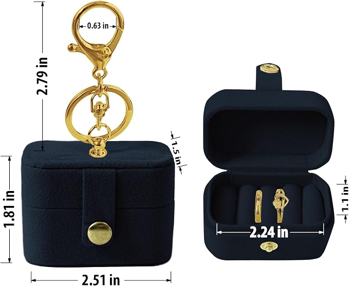 Small Wedding Ring Bearer Pillow Box for Dog Collar, Velvet Travel Mini Jewelry Holder Pouch Bridesmaid Gifts, Multi-Slots Earrings Storage Case for Women Girls, Pocket Size Necklaces Organizer(Navy)