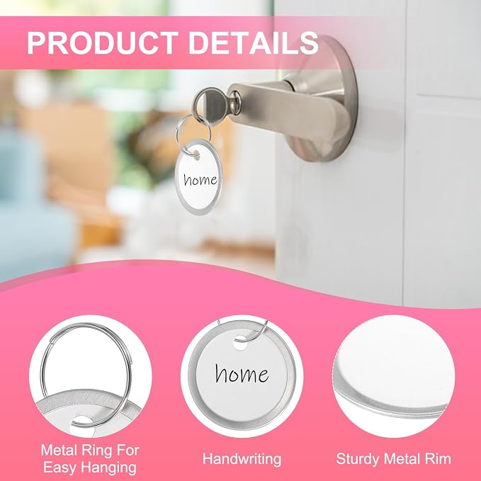 PATIKIL 1.2 Inch Metal Rim Key Tags 25 Pack Blank Round Paper Tags Bulk Writable Keychain Identifiers with Split Rings for Car Door Drawer Key Luggage Pet, White