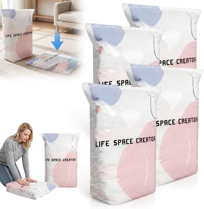 No‑Pump Vacuum Storage Bags, 2026 New Heavy-Duty Press & Seal For Clothes, Press & seal, No Pump Needed, Large Cube Vacuum Seal Bags, Reusable Space Saving Compression Bag (4PCS,100 * 80 * 38CM)