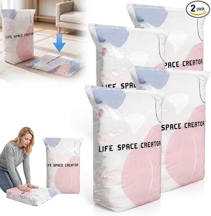 No‑Pump Vacuum Storage Bags, 2026 New Heavy-Duty Press & Seal For Clothes, Press & seal, No Pump Needed, Large Cube Vacuum Seal Bags, Reusable Space Saving Compression Bag (4PCS,100 * 80 * 38CM)
