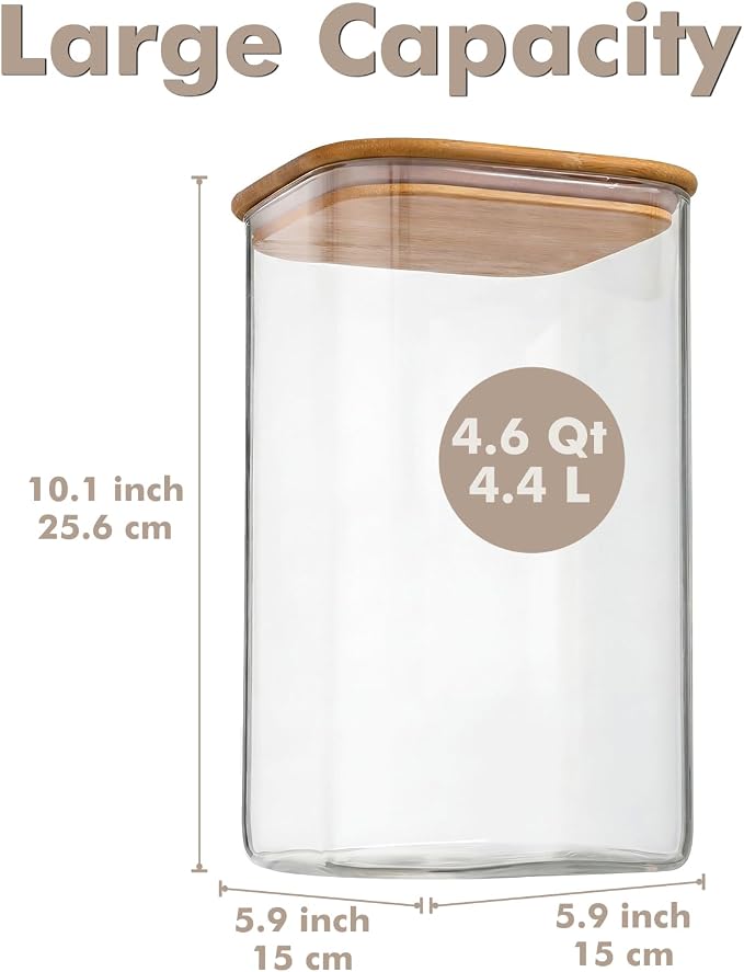 2-Pack 4.6Qt Large Glass Flour Sugar Storage Containers with Lids | Wide Mouth Design, With Measuring Cups, Minimalist Kitchen Organizer,Scandinavian Style Storage,Nordic Style Storage