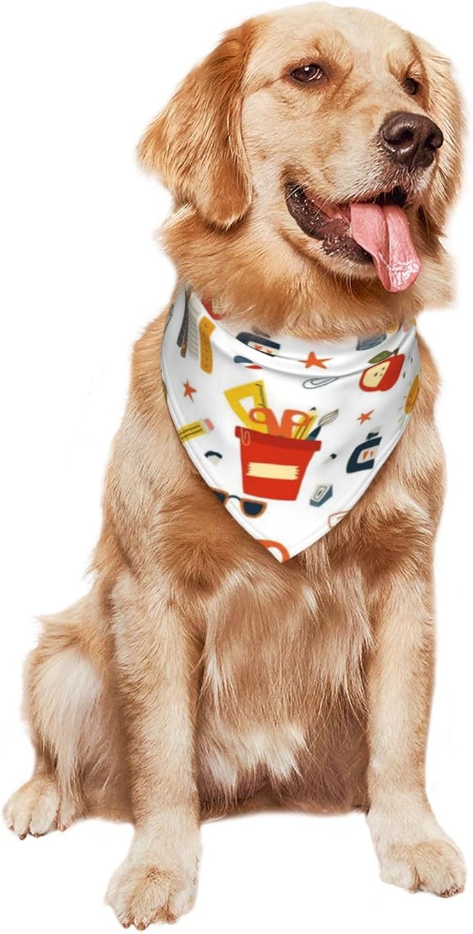 Teacher's Pet Dog Bandana,Funny Bandana Gift,Photo Prop Accessories for Dog Lovers Owner Gift,Triangle Reversible Fall Scarf, Adjustable (Back to School Season)