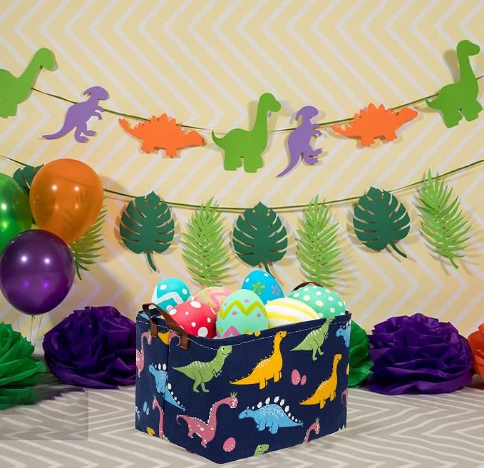 Essme Dinosaur Basket,Dinosaur Storage Baskets for Boys, Dinosaur Baskets for Boys with Handle Dinosaur Baskets for Dinosaur Room Decor, Clothes,Books.(Navy Blue dinosaurs)