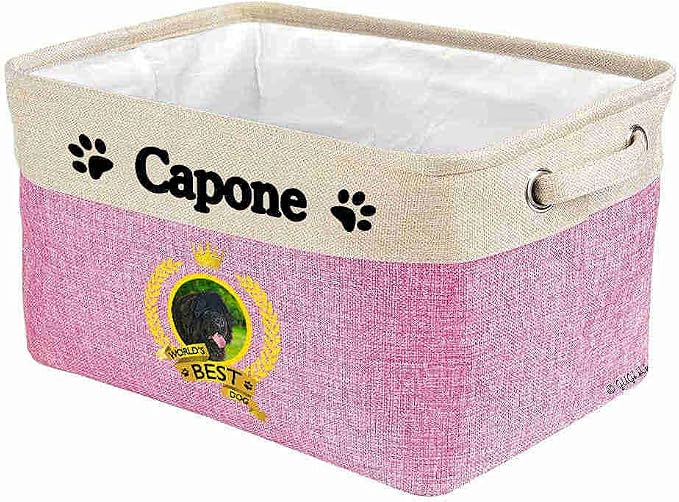 Custom Name Collapsible Dog Toy Storage Basket Bin World's Best Dog Adorable Newfoundland Foldable Pet Toy Box Closet Shelf Baskets Organizer for Bedroom Home Dog Cat with Handles Pink