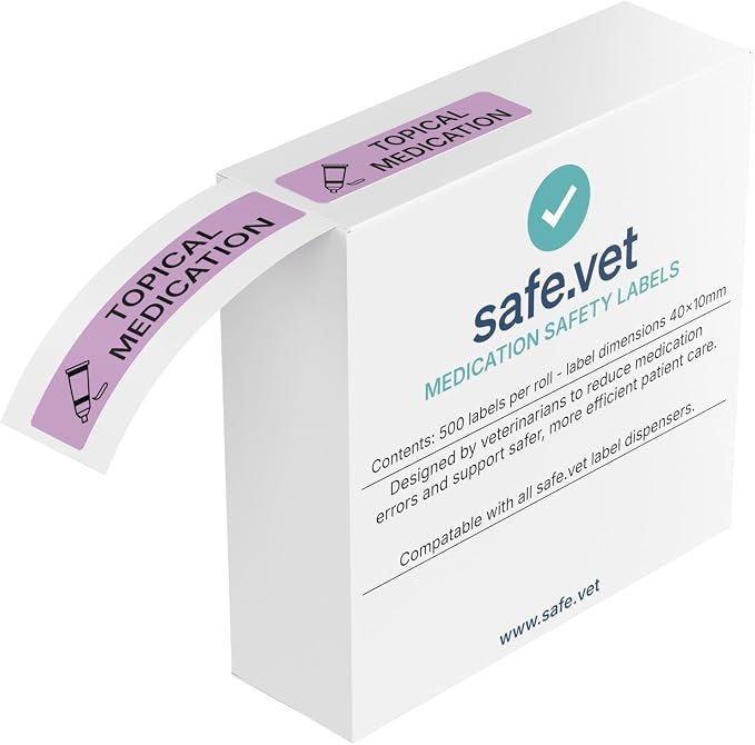 Dispensed Medication Veterinary Pharmacy Labels | Roll of 500 | Clinical-Grade Color-Coded Stickers for Medication Bottles (Topical Medication)