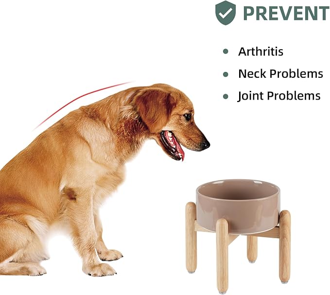 Havniva Ceramic Dog Bowls Elevated, Raised Dog Food Bowl for Medium Dogs | 7.3” Elevated Dog Bowls, Non-Slip Wood Stand, Dog Food and Water Bowl Set, Dog Feeding Dish, Large Capacity Pet Water Bowl