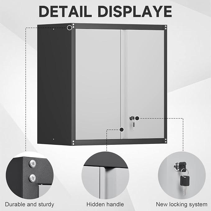 Locking Metal Wall Cabinet, 28" Metal Storage Cabinets with Doors and Shelf, Steel Garage Locker Mounted Small Tool Chest for Home Office, Kitchen, Pantry