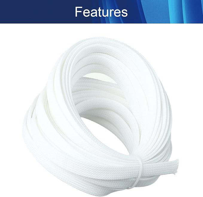 Jutagoss PET Expandable Braided Cable Sleeve, 32.8ft - 3/8 inch White Cable Management Sleeve, Wire Loom Tube Cord Protector for USB Cable, Power Cord, Audio Video and More, 1Pc