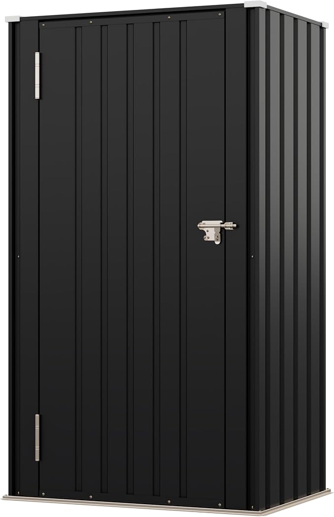 Devoko 22 Cuft Vertical Storage Shed Without Adjustable Shelves, Black | Metal Tool Garden Outdoor Storage Cabinet with Lockable Door for Patio Garden Backyard, Black