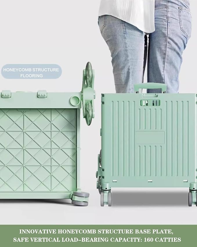 Collapsible Wheeled Crate with Lid,Folding Utility Cart Portable Rolling Crate Handcart,asket on 4 Rotate Wheels,Can Climb Stairs,Heavy Loads and Easy Storage White 40x43.5x101cm (Ladder Version)