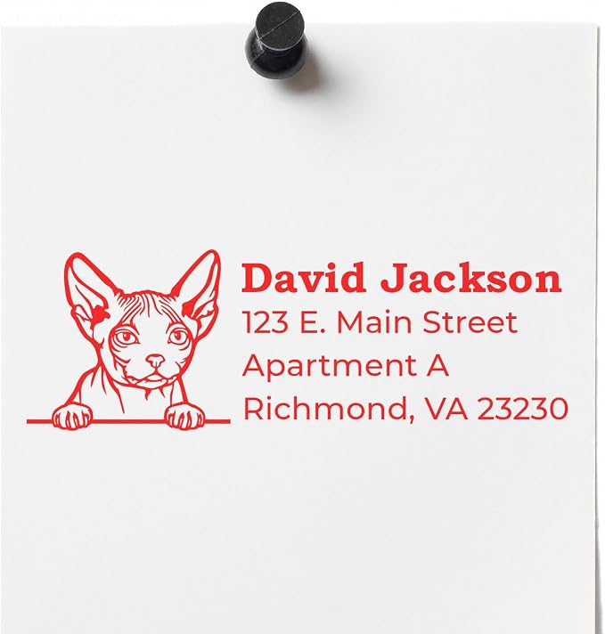 Personalized Minskin Cat Return Address Stamp for Invitations & Mail, Self-Inking Custom Handcrafted Rubber Stamp with Feline Design, Decorative Home Office Stationery Gift for Cat Lovers, 7/8 X 2-1/4
