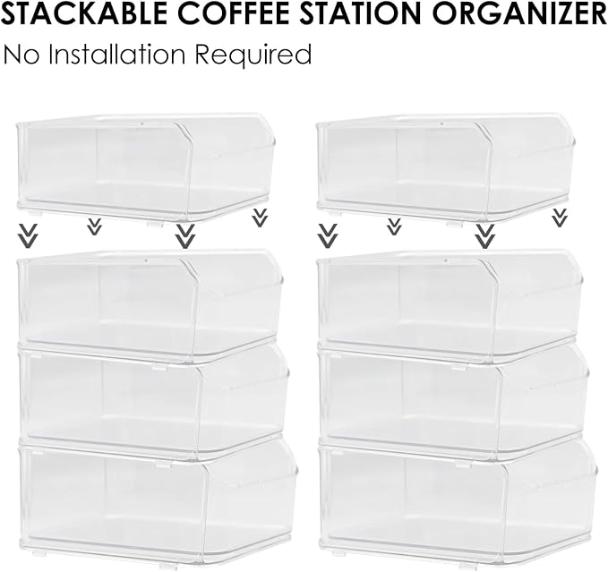 Clear Coffee Pod Holder for Counter, Transparent Coffee Pod Drawer for K Cups, Coffee Pod Storage Organizer Compatible with Nespresso Vertuo 76 Large or 104 Small Pods & Keurig Pods, 4 Tiers