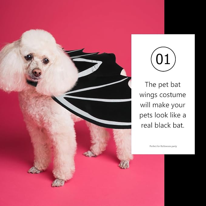 TEHAUX 1pc Cat Bat Wings Halloween Pet Costume Luminous Wings for Cats and Dogs Soft Felt Adjustable Strap for and Parties
