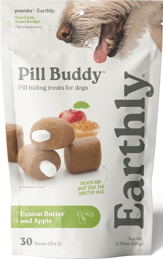 Presidio Earthly Pill Buddy Naturals - PB & Apple Recipe Pill Hiding Treats for Dogs - Make A Perfect Pill Concealing Pocket Or Pouch for Any Size Medication - 30 Servings