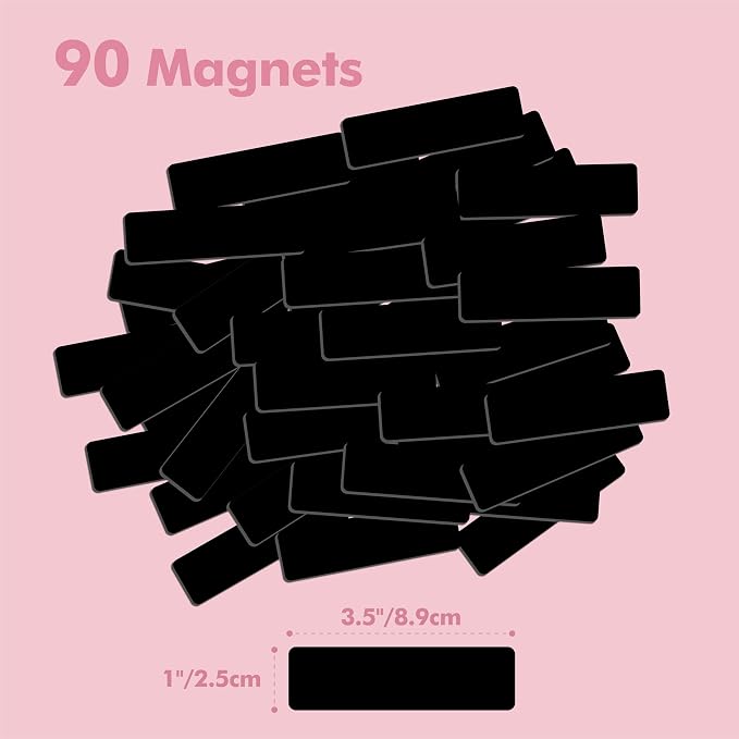 90 PCS Magnetic Labels, Large Size Dry Erase Labels Reusable Tool Chest Organizer Tags for Whiteboards Locker Fridge School Office Home Tool Box Drawers (Black, 3.5” x 1”)