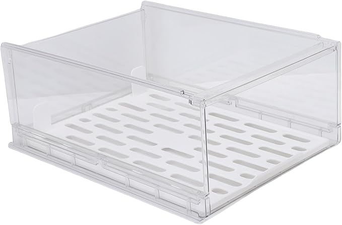 Closet Storage Box Clear Stackable Drawer Type PET Clothing Organizer Bin with Support Rod for Wardrobe Bedroom Shelf Clothes Storage 16.7x12.0x6.5in