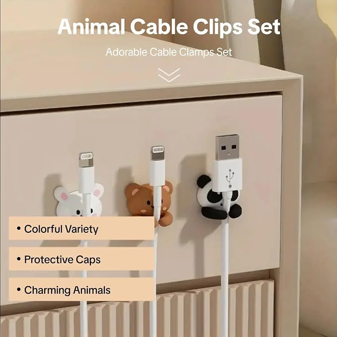 Cute Animal Cable Clips Set, Cable Management Kit, PVC Wire Organizer with Protective Cover, Charging Line Stand for Table and Bedside Management, Multiple Colors!