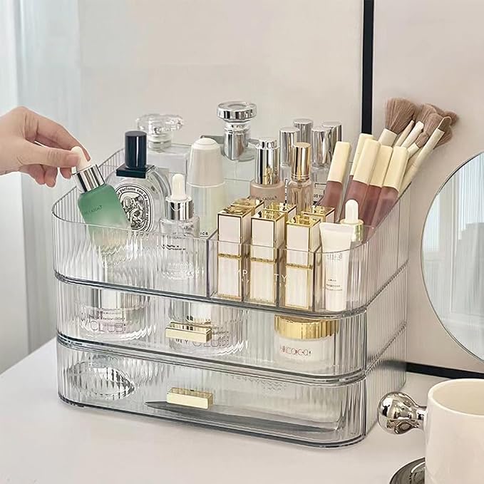 Makeup Organizer with Stackable Drawers, Bathroom Counter Organizer. | Drawers Can be Stacked, Cosmetic Display Case, Ideal for Make Up, Skincare, Perfume; Suitable for Dresser Top, Vanity