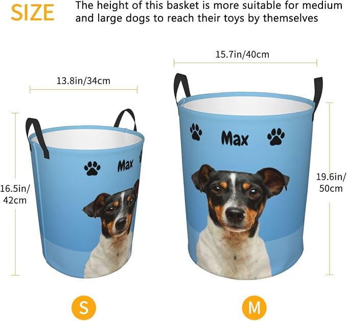 Personalized Large Dog Toy Storage Basket Bin Collapsible Custom Pet Stuff Box Chest Container for Living Room Organizer for Dog Toys,Dog Food,Blankets,Clothing (PowerBlue)