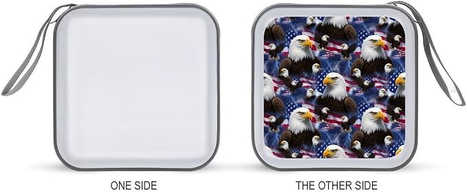 Hard Shell DVD Storage Binder American Flag Cool Bald Eagle, Holds 40 Discs, Portable Wallet with Carry Handle, Organizer for Car Home Office