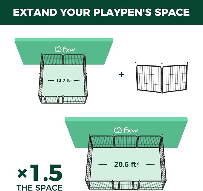FXW Rollick Dog Playpen, Indoor, Yard & RV Camping, 24" H, 2 Panels | Easy setup, Heavy-duty, DIY layouts, for Puppies & Small Dogs, Patented