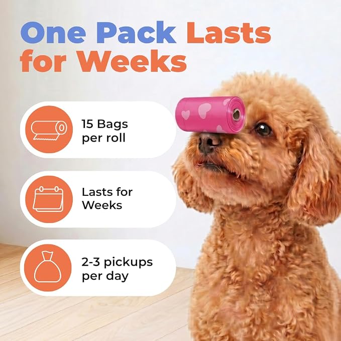Best Pet Supplies Poop Bags for Dogs - Pink Heart, 150 Count | Scented, Leak-proof, Easy-Tear perforations, 15 Thick Bags per roll, Outdoor Walking & Travel, Fits Standard Holders